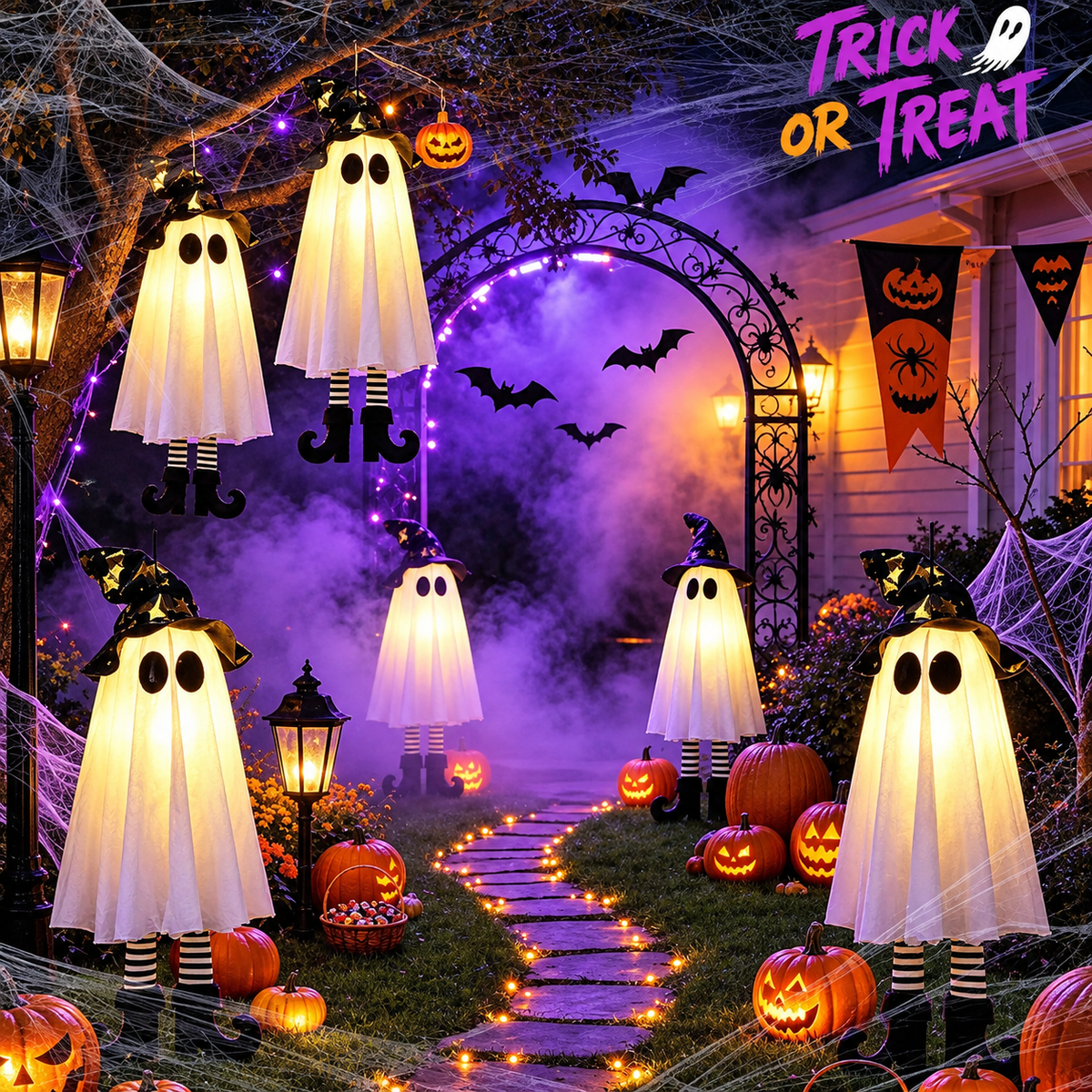 Suspension LED Halloween – Sorcière & Fantôme | Noctyra™